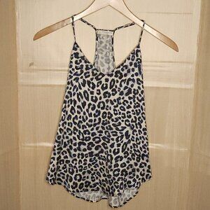 Lavender Brown Womens Silky Blue White Leopard Adjustable Strap Tank Top XS